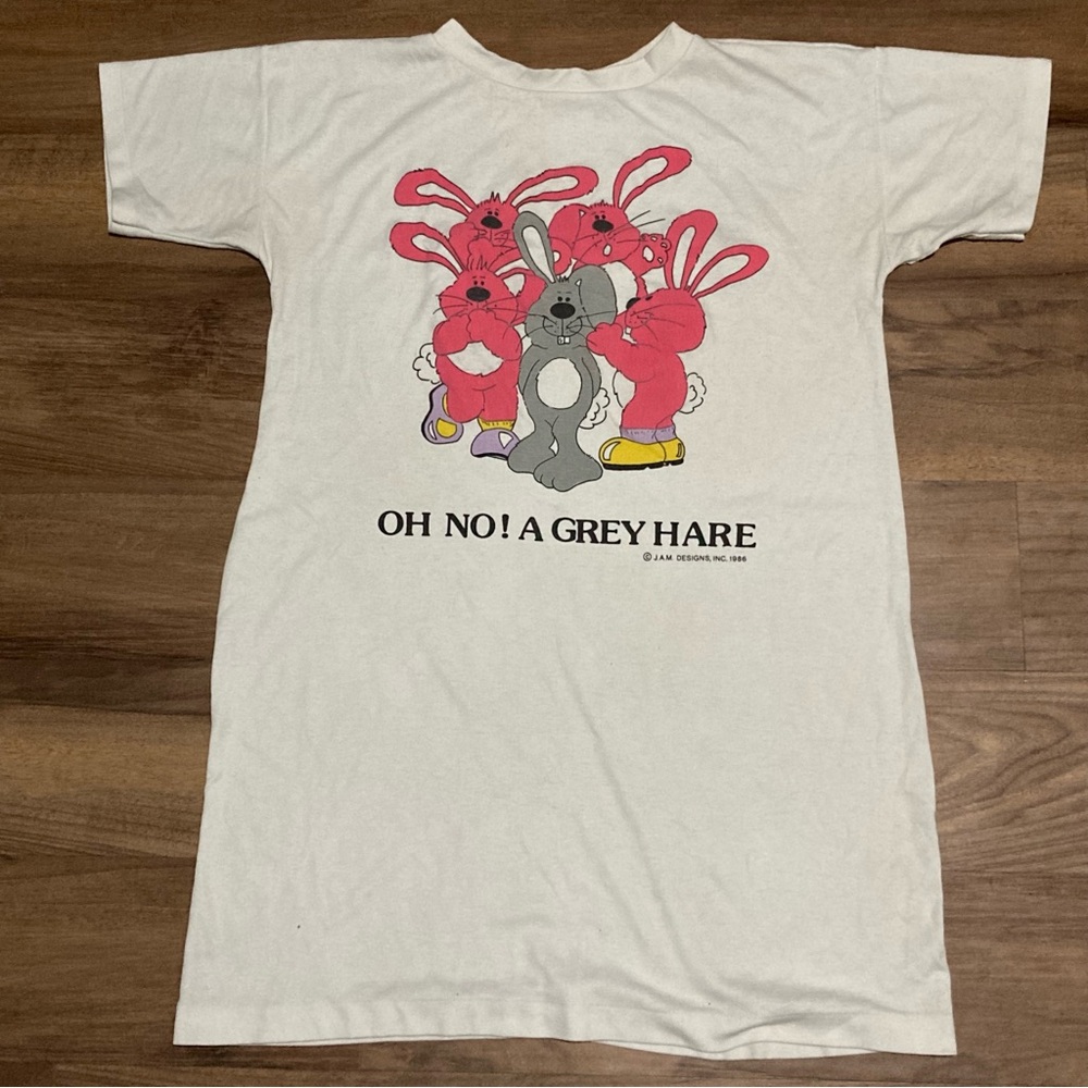 Vintage 1986 “Oh No! A Gray Hare” Long Tunic Shirt Sleeve T-Shirt Sz L